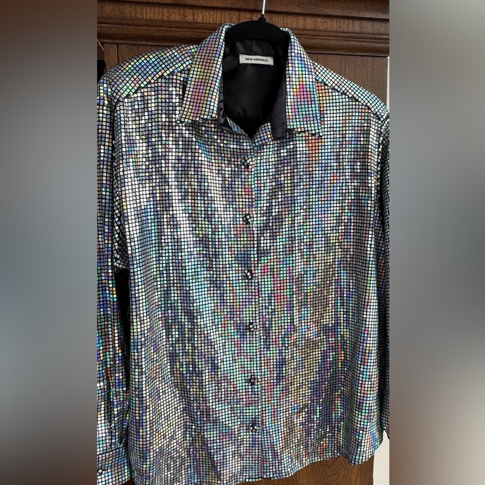 The New Arrivals by Ilkyaz Ozel Holographic Sequin Grid Disco Blouse